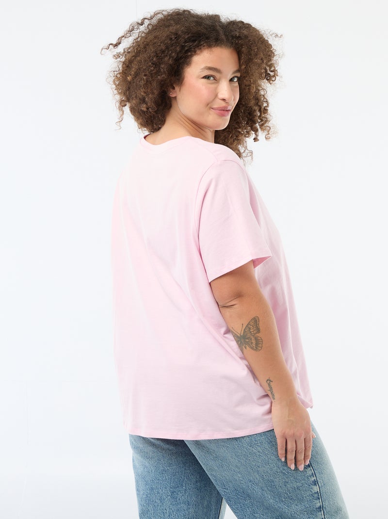 Basic T-shirt met korte mouwen en V-hals Rose - Kiabi