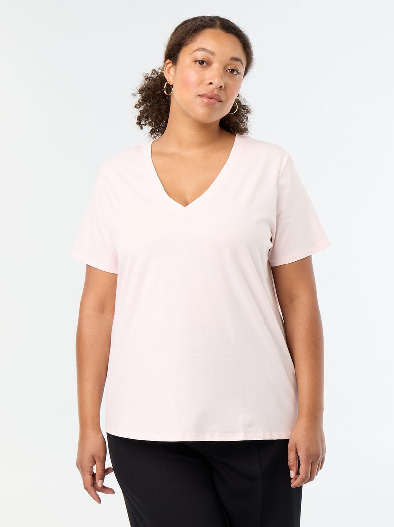 Basic T-shirt met korte mouwen en V-hals Rose - Kiabi