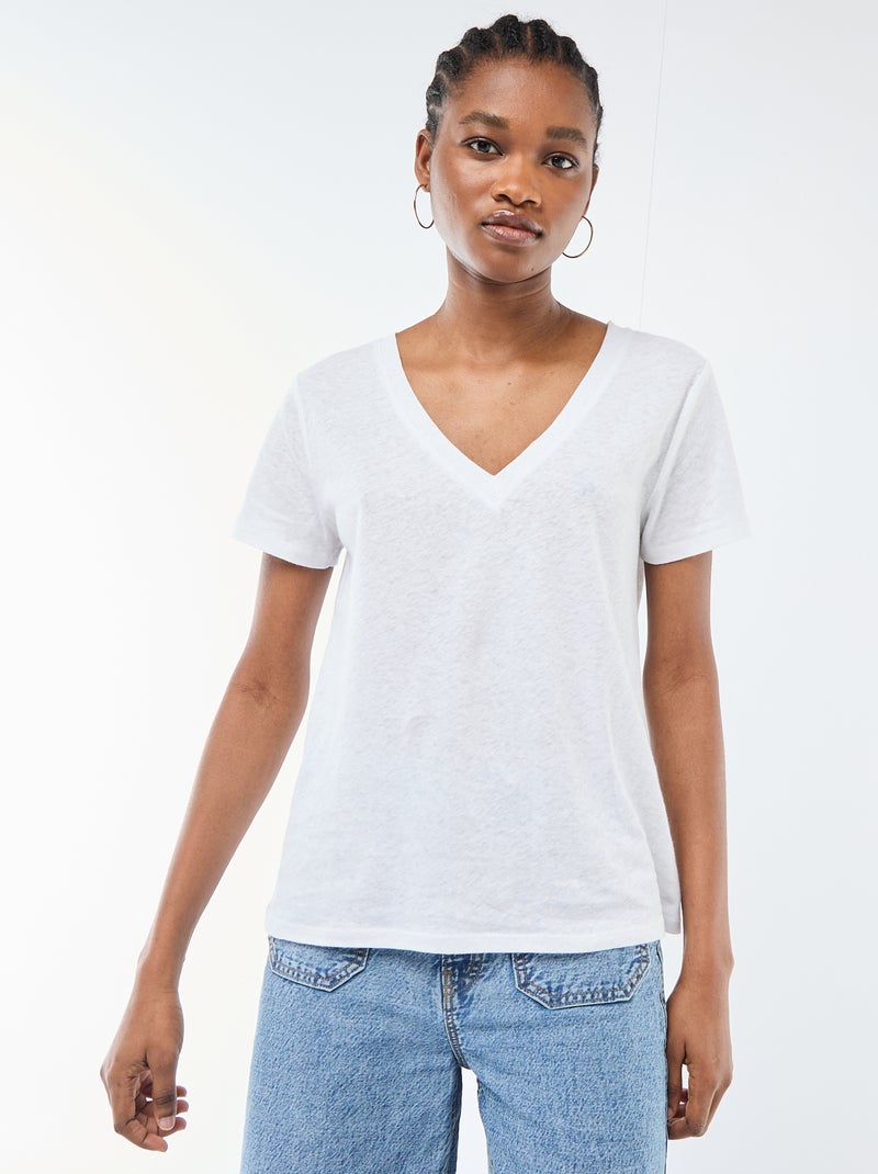 Basic T-shirt met korte mouwen en V-hals Wit - Kiabi
