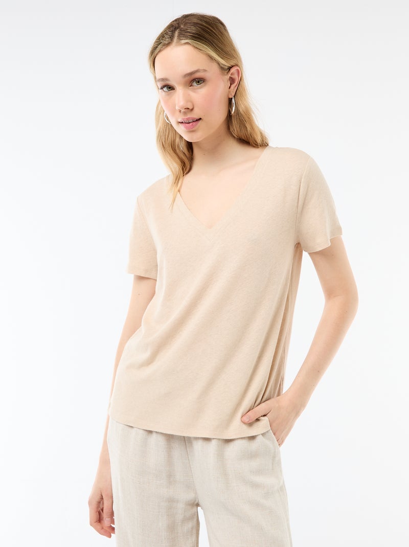 Basic T-shirt met korte mouwen en V-hals Wit - Kiabi