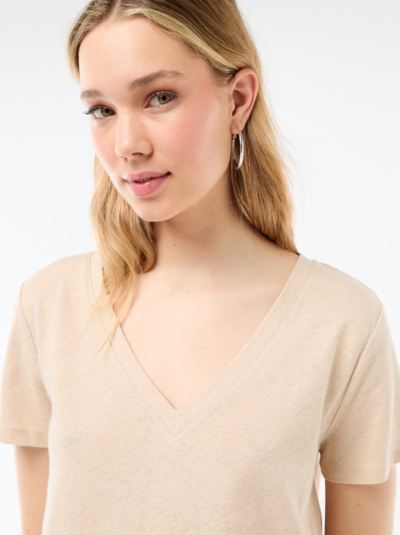 Basic T-shirt met korte mouwen en V-hals Wit - Kiabi