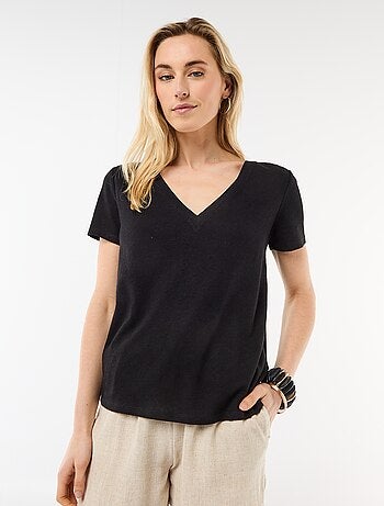 Basic T-shirt met korte mouwen en V-hals