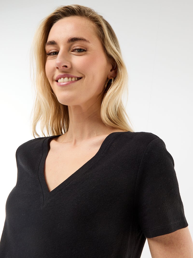 Basic T-shirt met korte mouwen en V-hals Zwart - Kiabi