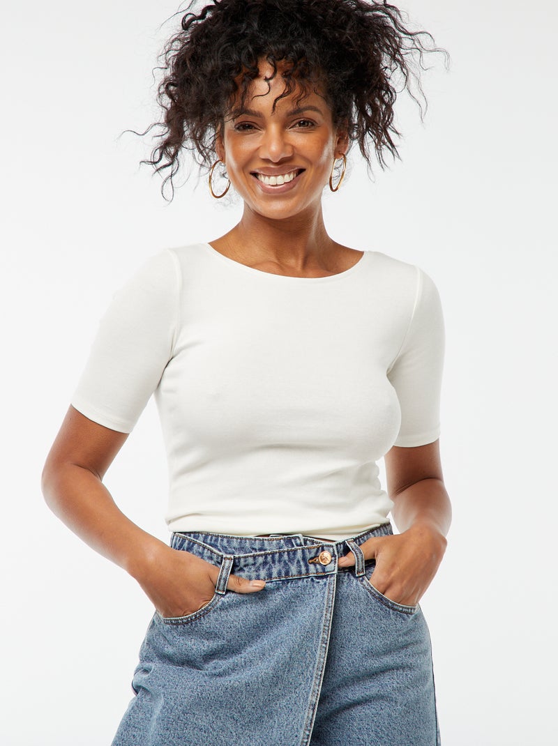 Basic T-shirt met korte mouwen Wit - Kiabi