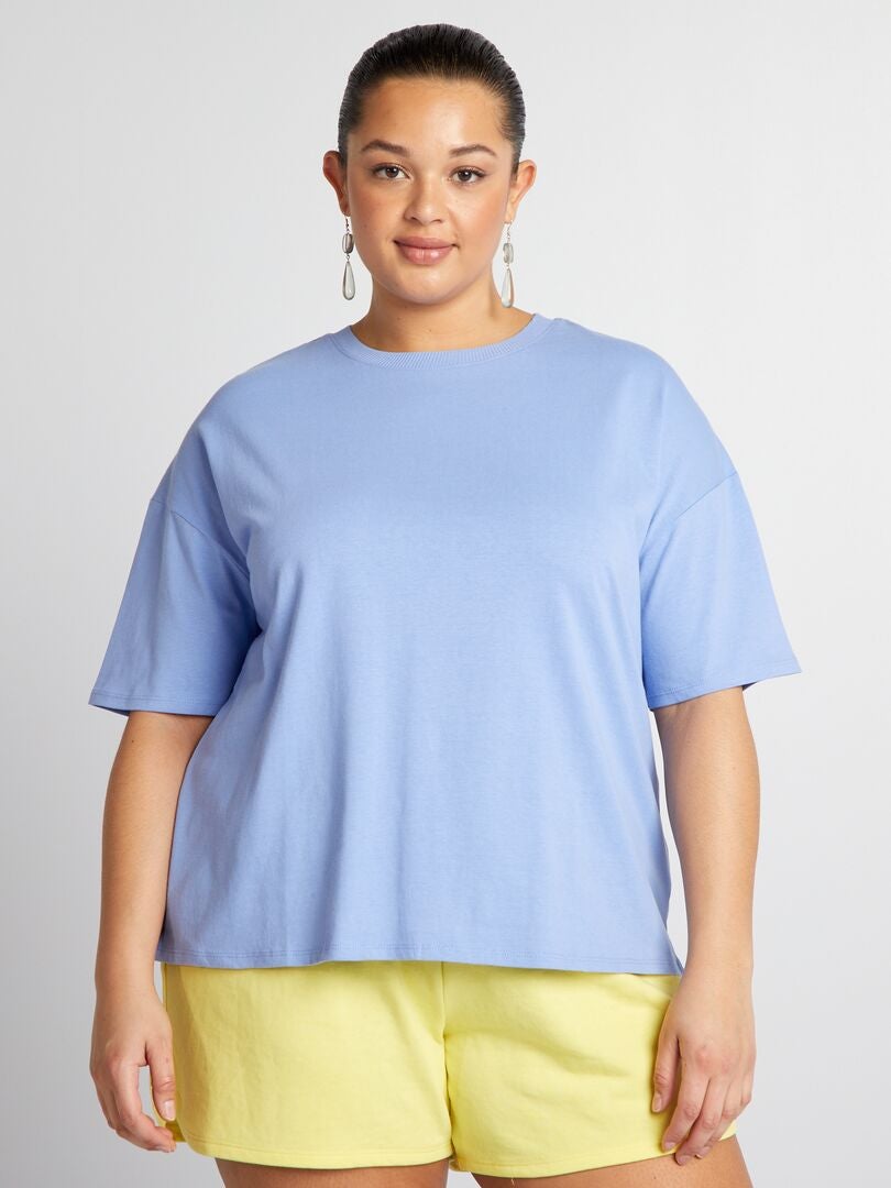 Basic T-shirt met lage mouwinzet - Tough Cotton paars - Kiabi