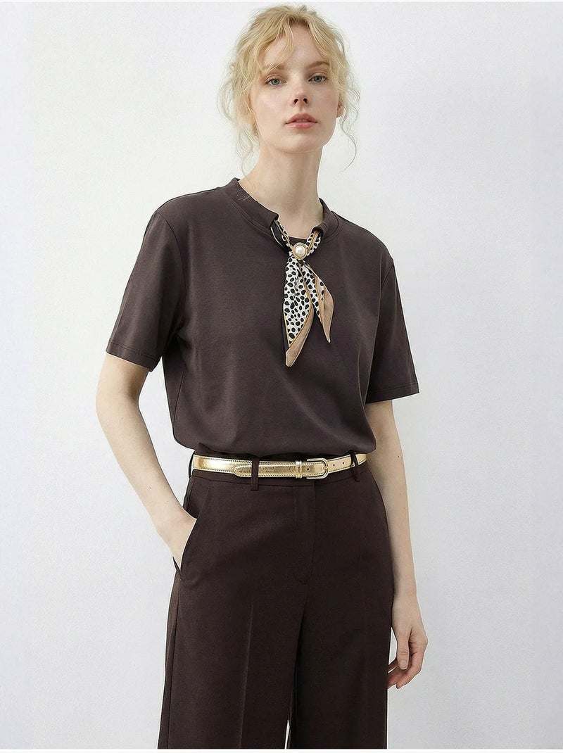 Basic t-shirt met ronde hals en accessoire-detail lucci Donkerbruin - Kiabi