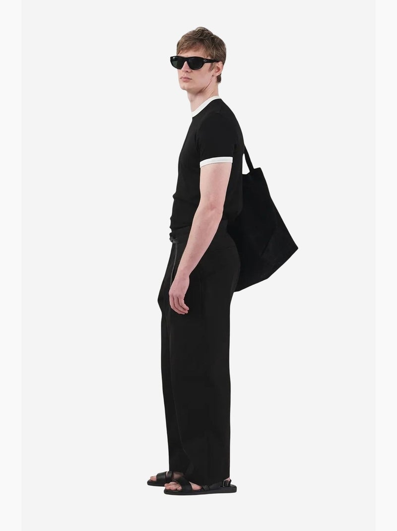Basic t-shirt met ronde hals en contrasterende bies giesto Zwart - Kiabi