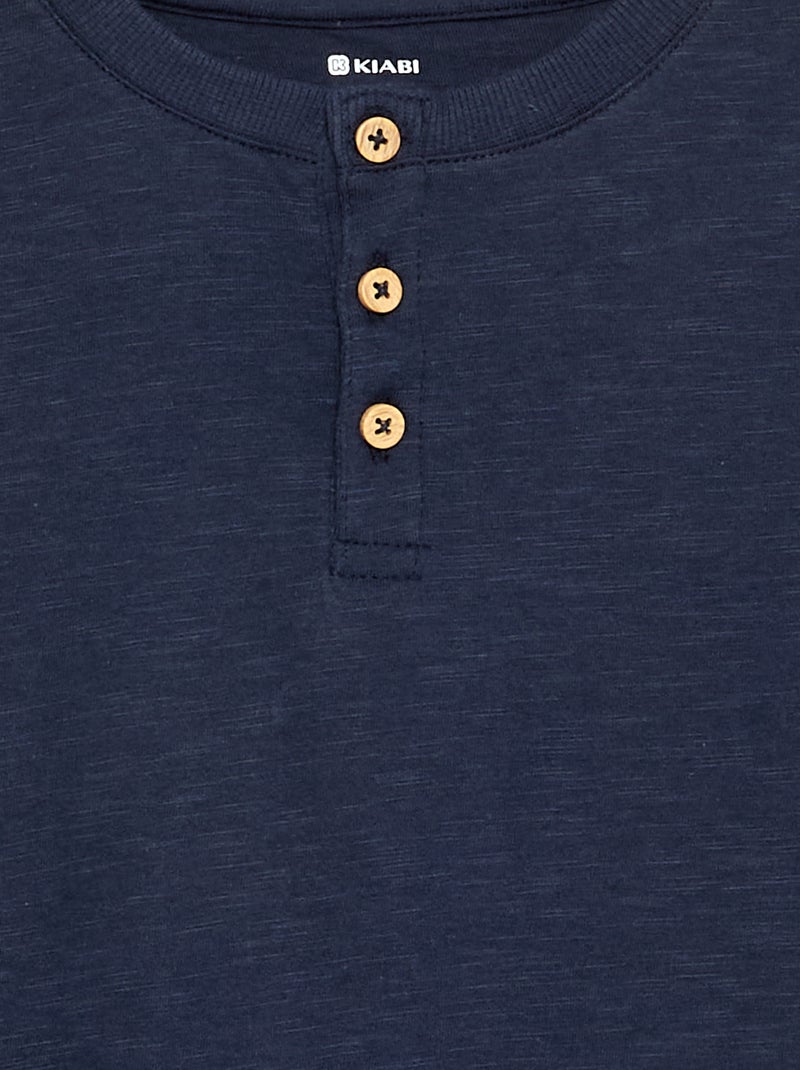 Basic T-shirt met Tunische kraag Blauw - Kiabi