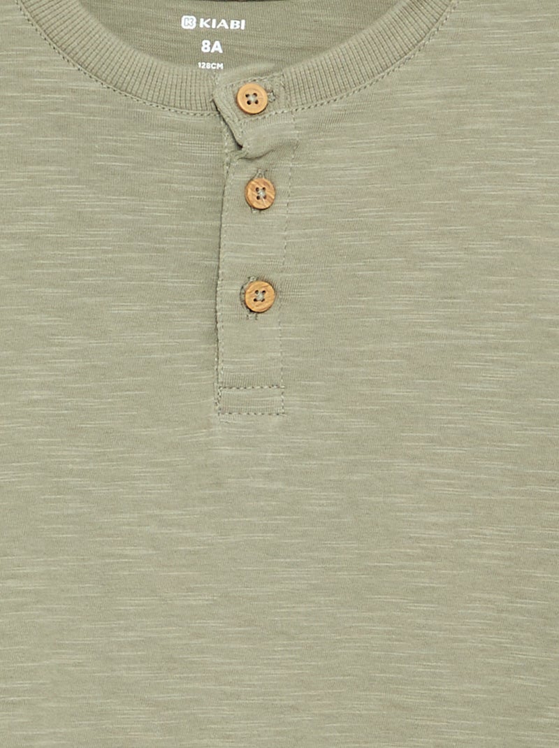 Basic T-shirt met Tunische kraag Groen - Kiabi