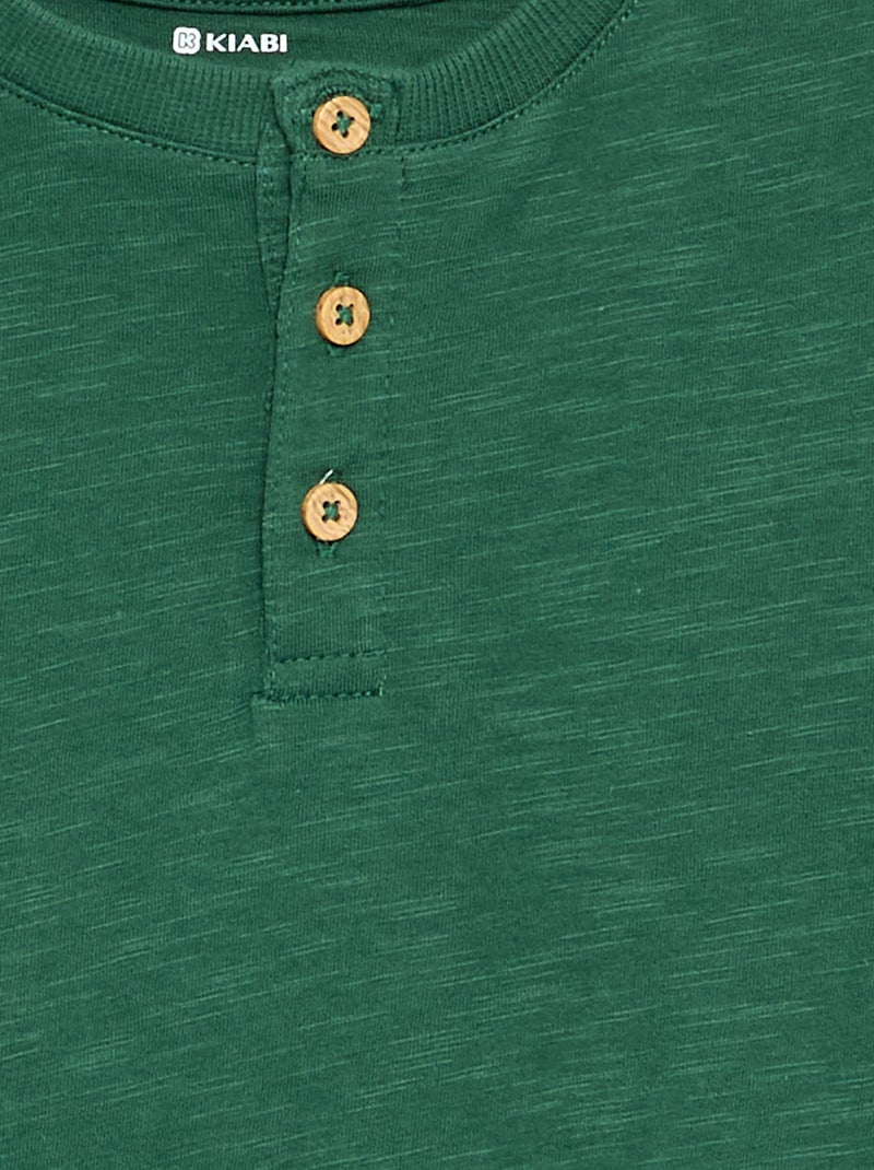 Basic T-shirt met Tunische kraag Groen - Kiabi