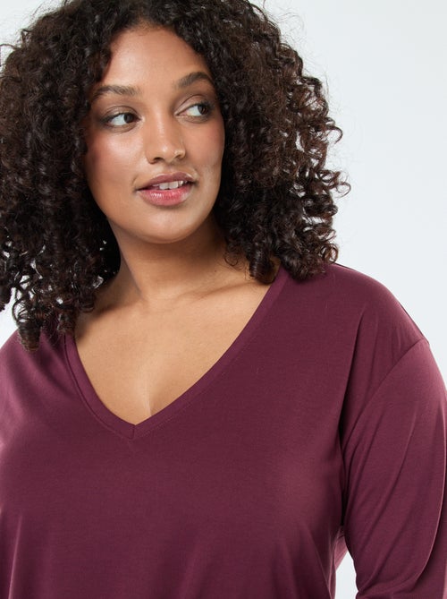 Basic T-shirt met V-hals en 3/4-mouw - Kiabi