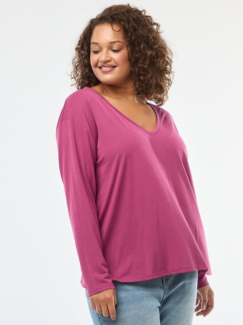 Basic T-shirt met V-hals en 3/4-mouw - Kiabi