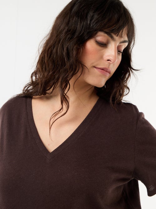 Basic T-shirt met V-hals en korte mouwen - Kiabi