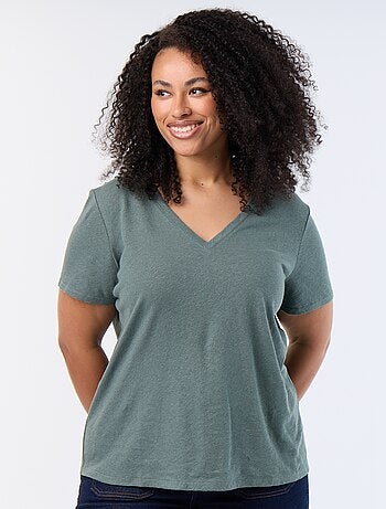 Basic T-shirt met V-hals en korte mouwen