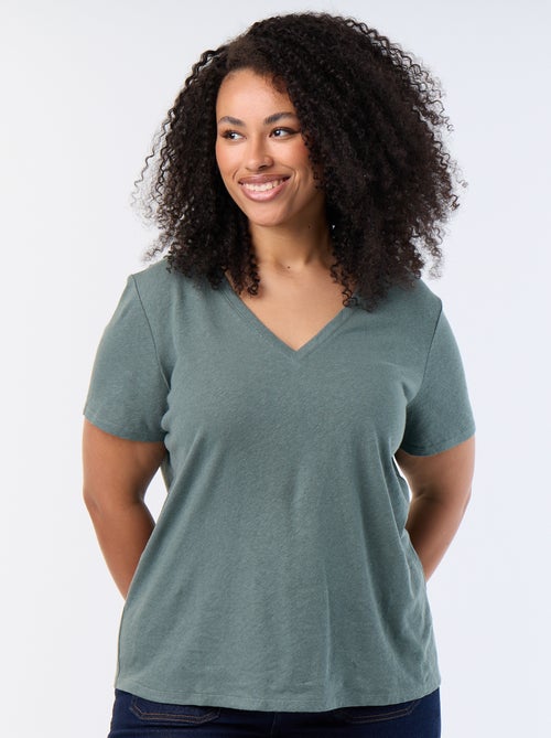 Basic T-shirt met V-hals en korte mouwen - Kiabi Basic T-shirt met V-hals en korte mouwen - Kiabi