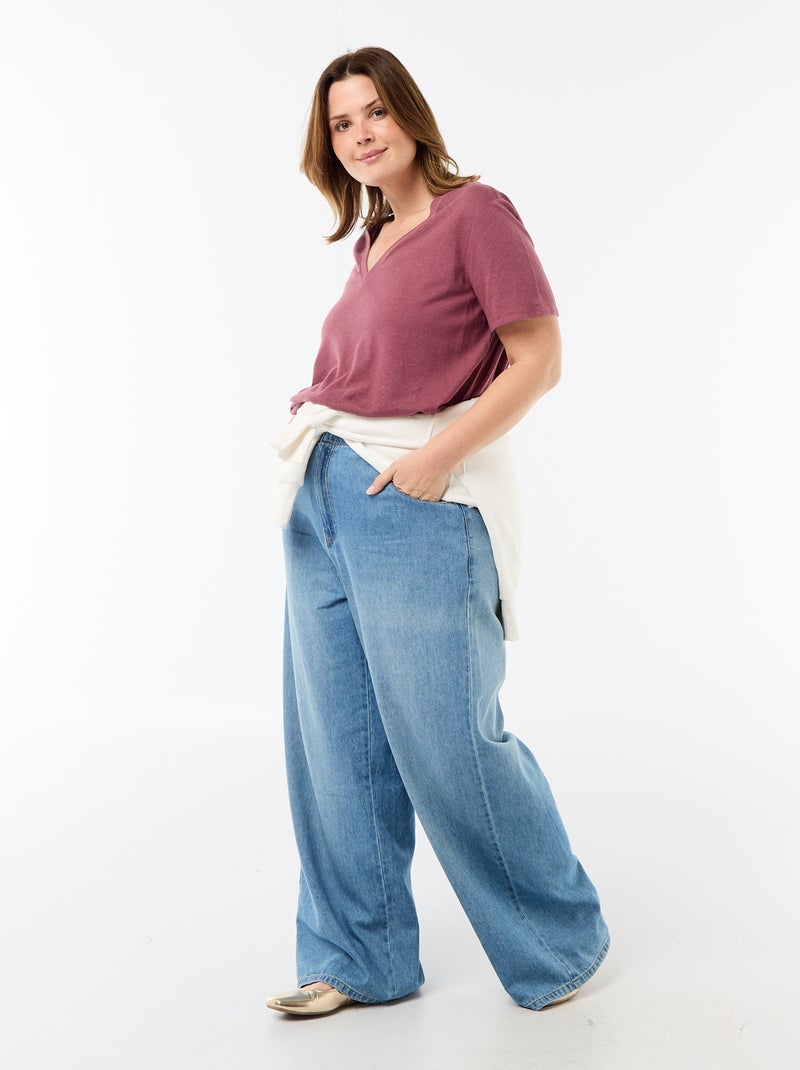 Basic T-shirt met V-hals en korte mouwen Rose - Kiabi