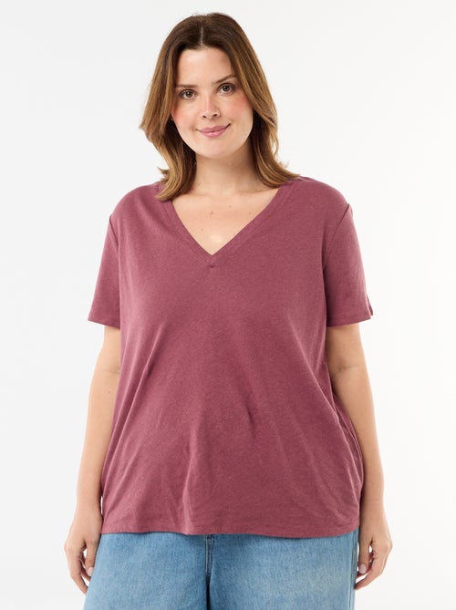 Basic T-shirt met V-hals en korte mouwen - Kiabi