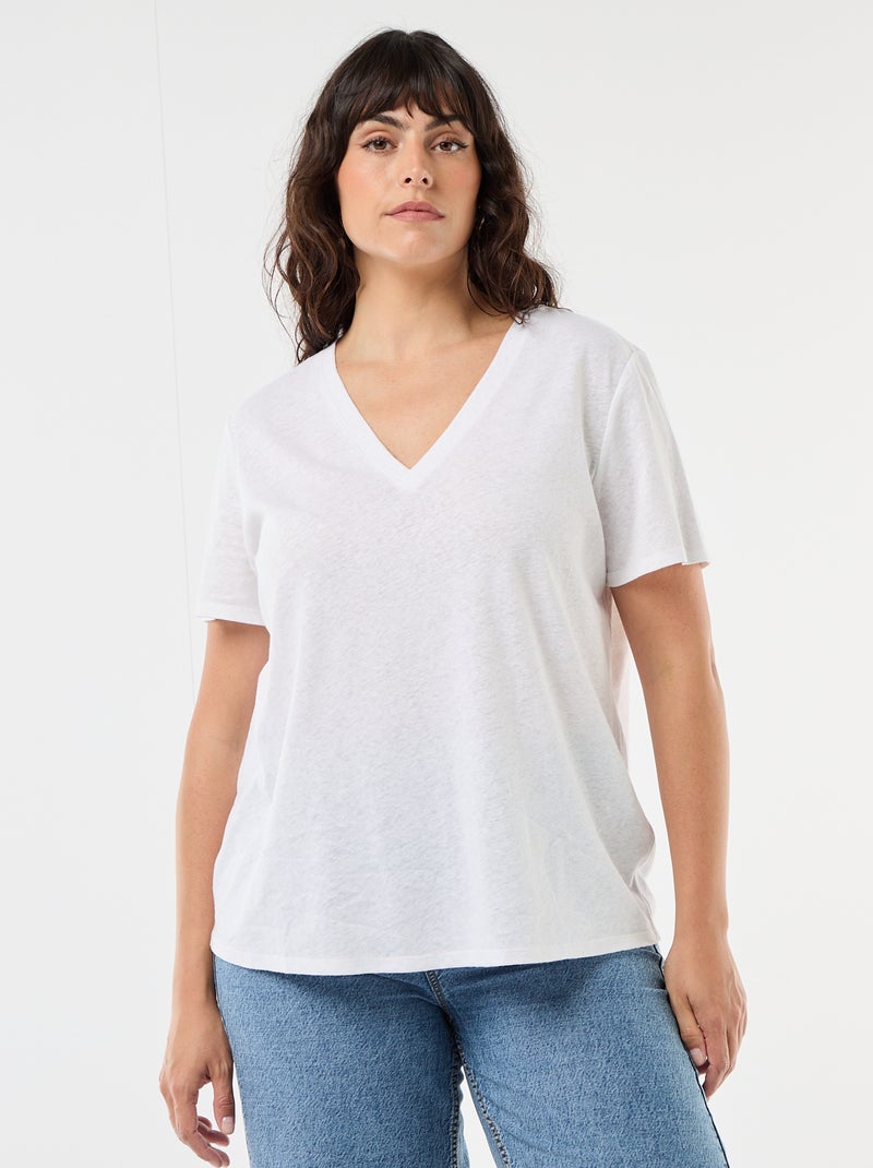 Basic T-shirt met V-hals en korte mouwen Wit - Kiabi