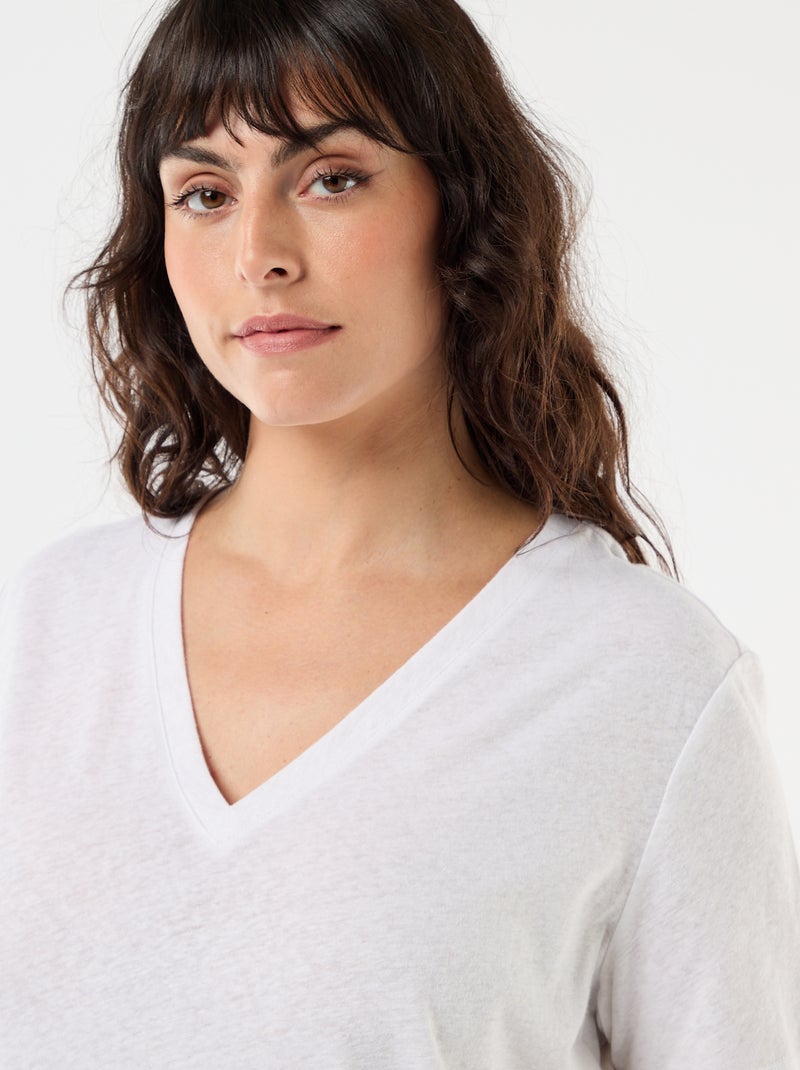 Basic T-shirt met V-hals en korte mouwen Wit - Kiabi