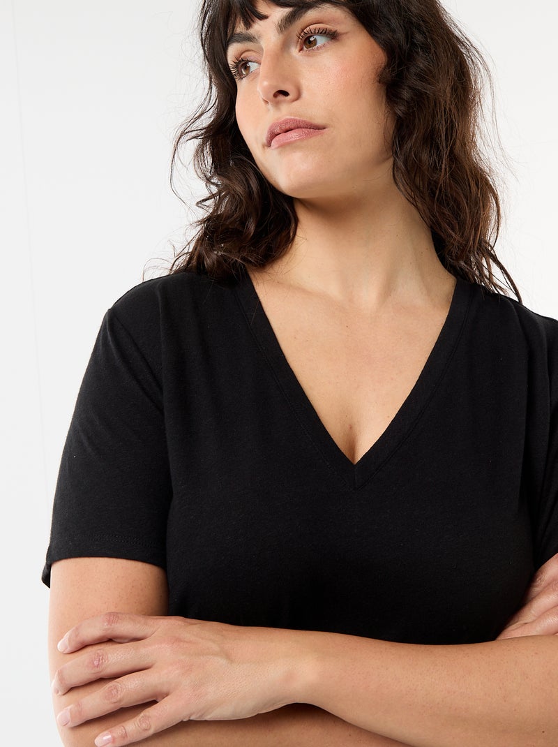 Basic T-shirt met V-hals en korte mouwen Zwart - Kiabi