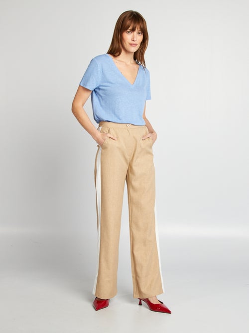 Basic T-shirt van linnenmix met V-hals - Kiabi