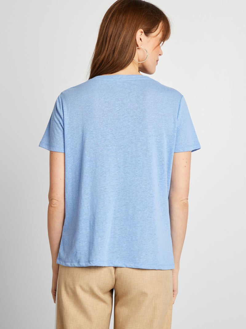 Basic T-shirt van linnenmix met V-hals BLAUW - Kiabi