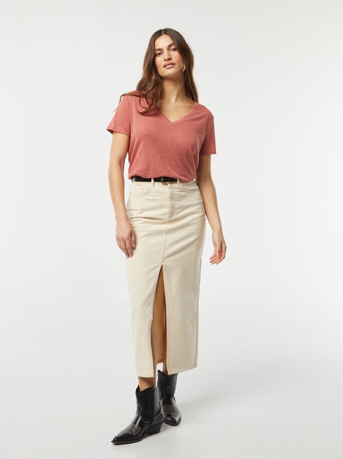 Basic T-shirt van linnenmix met V-hals - Kiabi