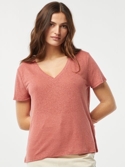 Basic T-shirt van linnenmix met V-hals - Kiabi