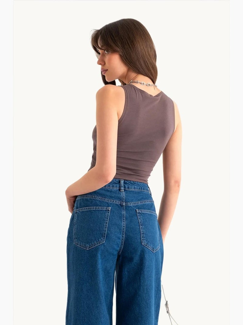 Basic tanktop met ronde hals hiccup Bruin - Kiabi