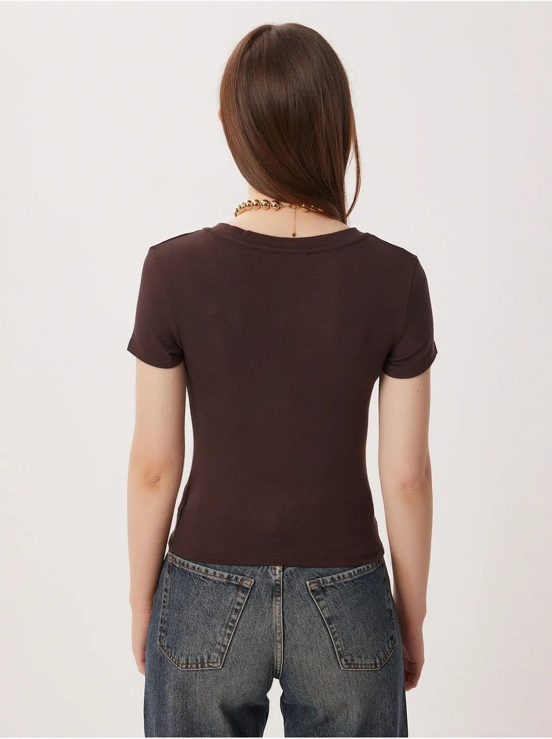 Basic v-hals slim fit t-shirt istanbul Chocoladebruin - Kiabi