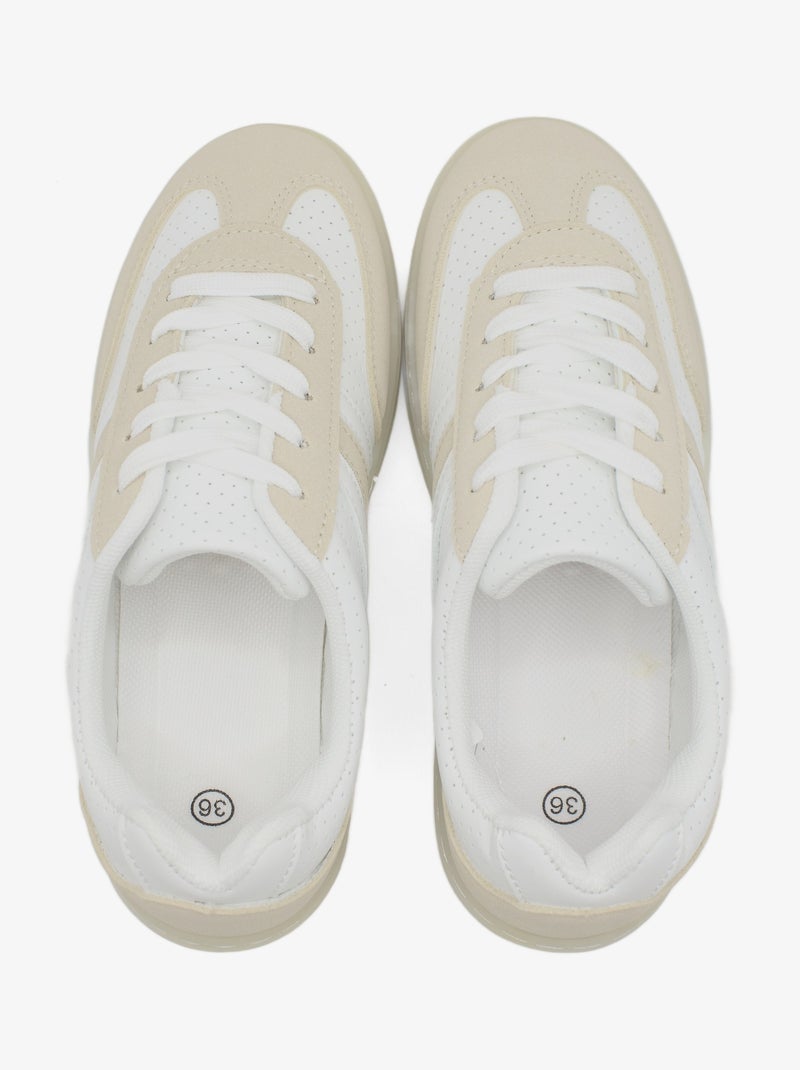Baskets a lacets Blanc Beige - Kiabi
