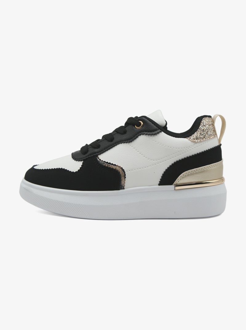 Baskets a lacets Blanc Noir - Kiabi