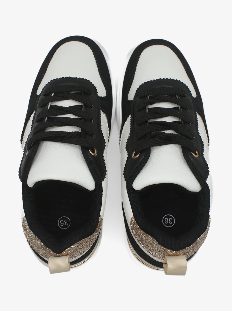 Baskets a lacets Blanc Noir - Kiabi