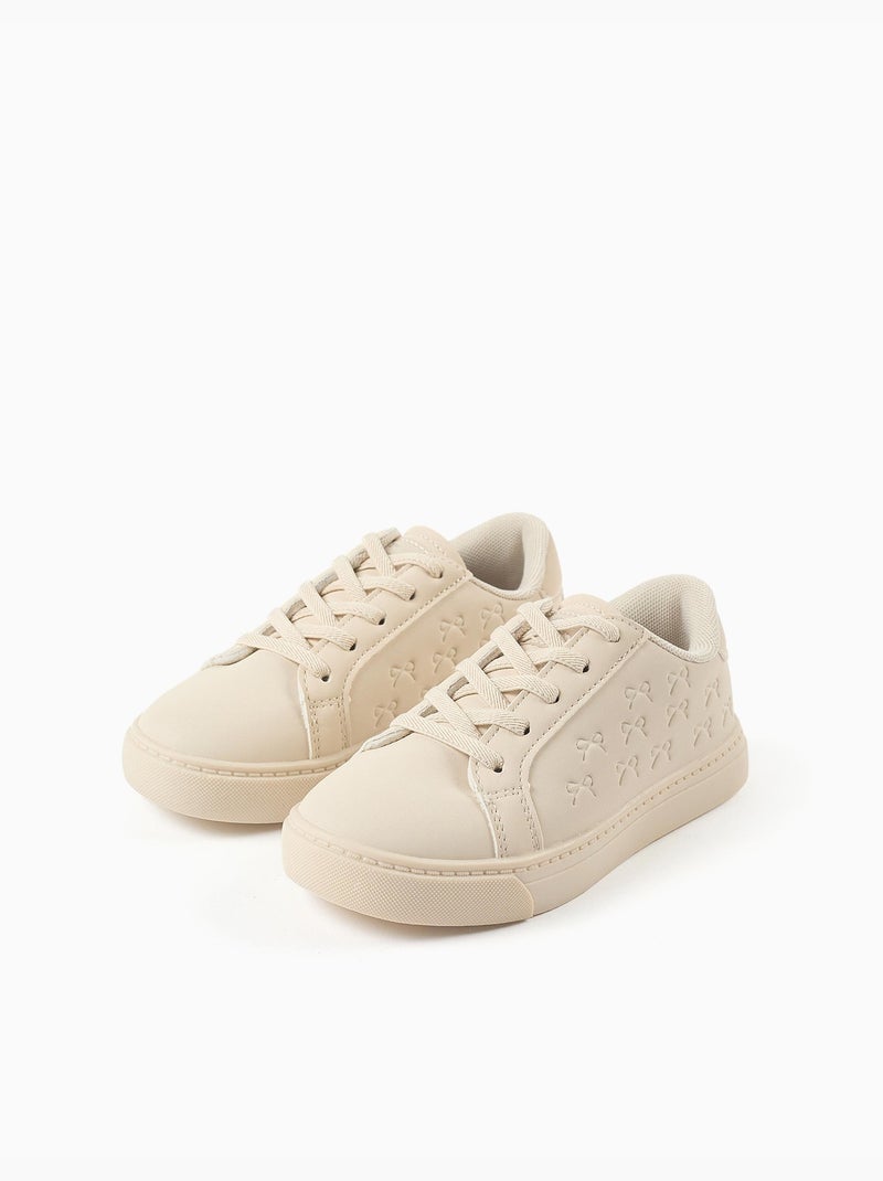 Baskets avec nœuds en relief et lacets élastiques Beige - Kiabi