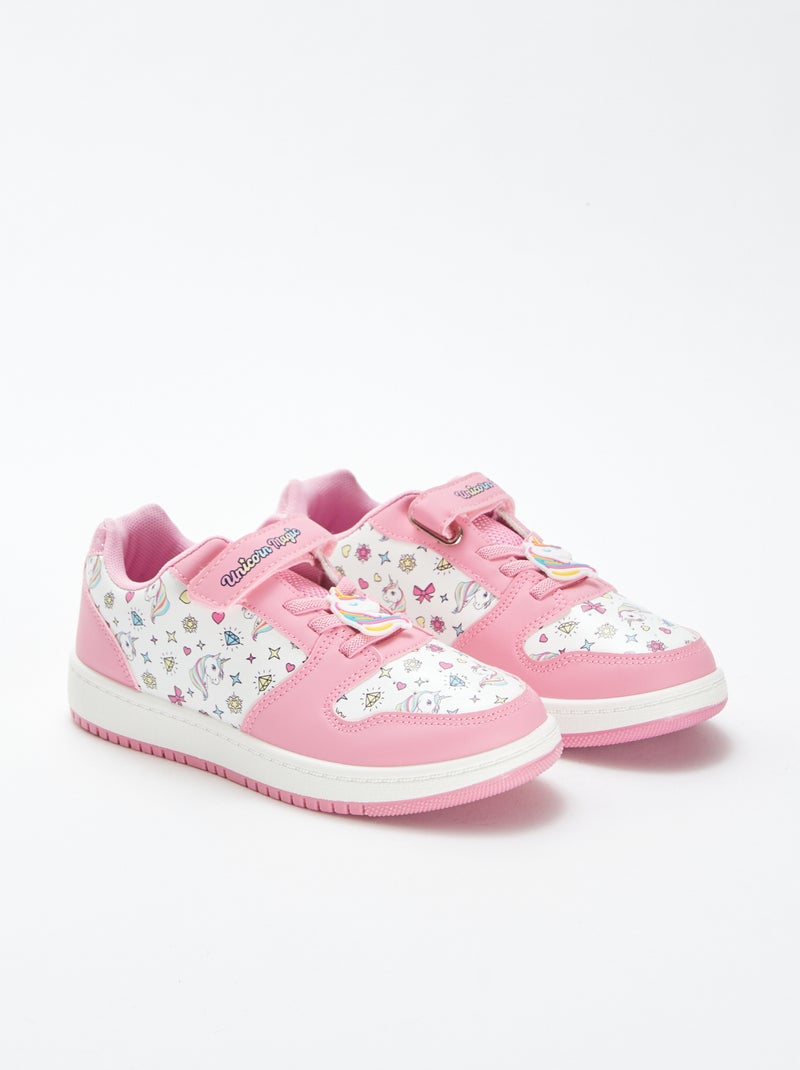 Baskets avec ouverture par scratch + lacets élastiques 'licornes' ROSE - Kiabi
