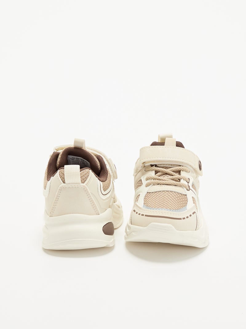 Baskets basses à scratch + lacets élastiqués Beige - Kiabi