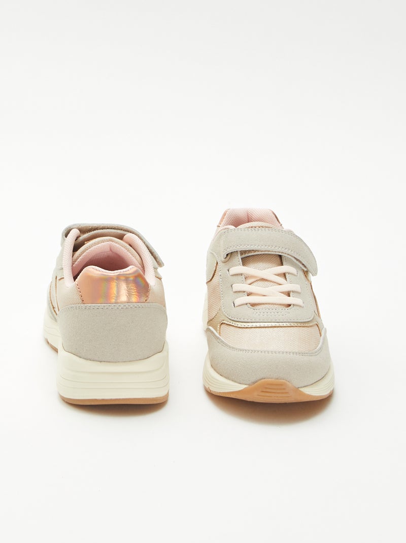 Baskets basses bi matière Beige - Kiabi