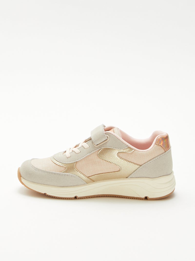 Baskets basses bi matière Beige - Kiabi