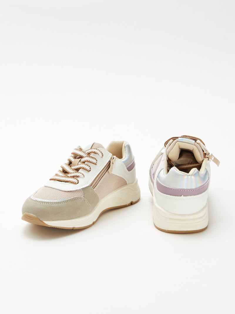 Baskets basses bi-matière Rose - Kiabi