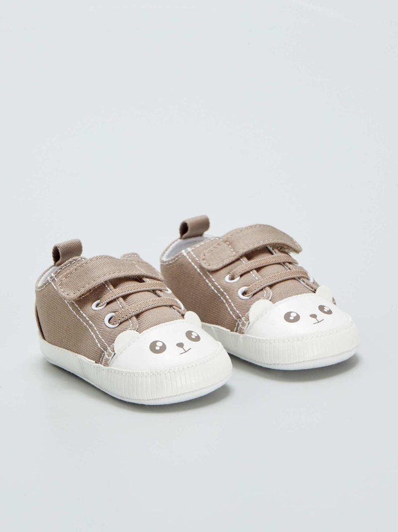 Baskets basses 'oursons' en tissu Taupe - Kiabi