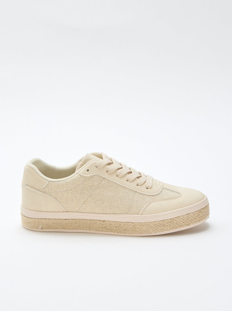 Baskets bi matière et semelle espadrille Beige - Kiabi