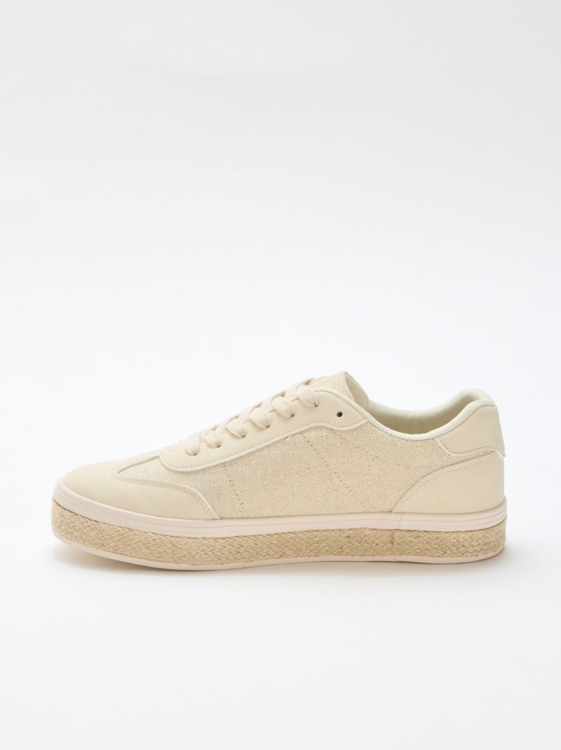 Baskets bi matière et semelle espadrille Beige - Kiabi
