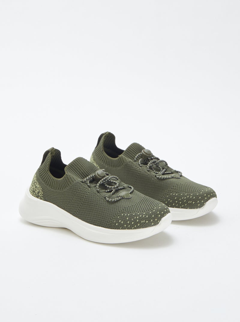 Baskets de running avec lacets élastiques KAKI - Kiabi