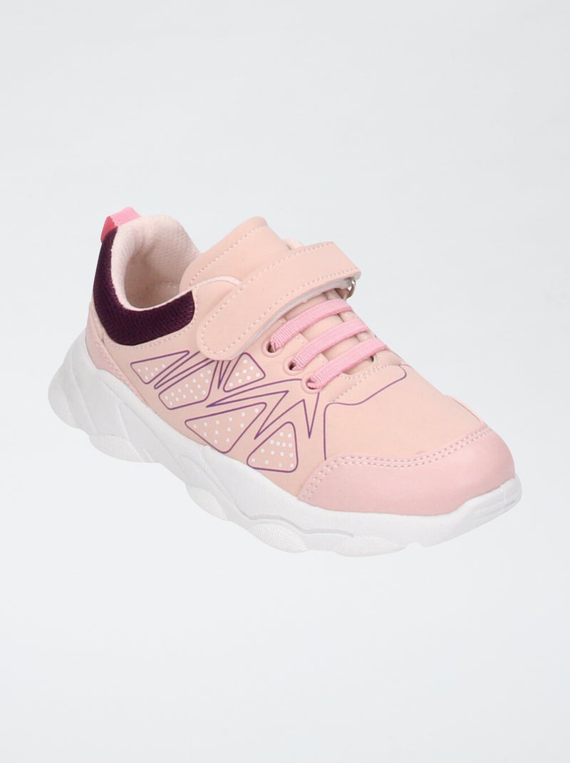 Baskets en mesh avec scratchs et lacets élastiquées Rose - Kiabi