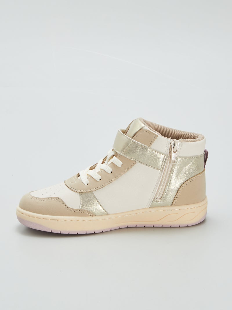 Baskets montantes avec scratch beige - Kiabi