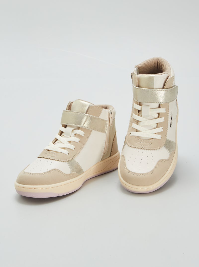 Baskets montantes avec scratch beige - Kiabi