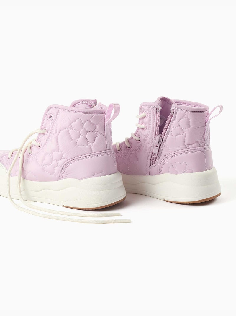 Baskets montantes rembourrées avec broderie florale Mauve lilas - Kiabi