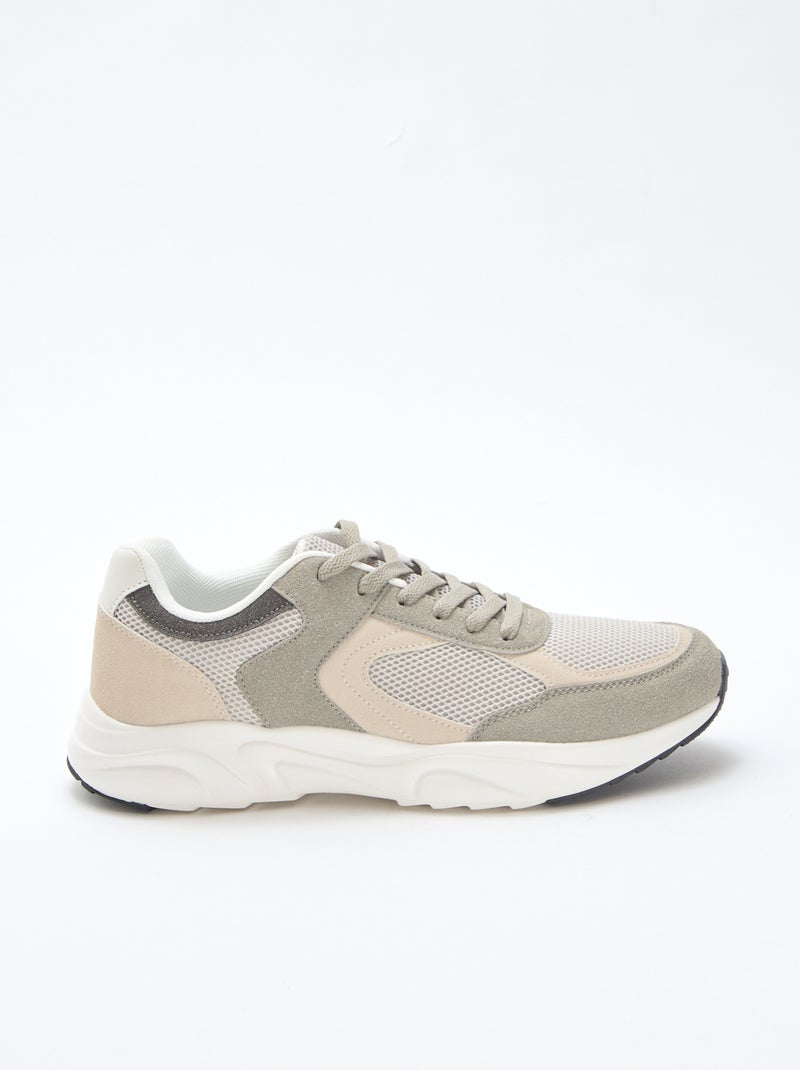 Baskets running en mesh et suédine tricolore Gris - Kiabi