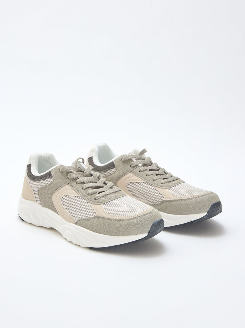 Baskets running en mesh et suédine tricolore Gris - Kiabi