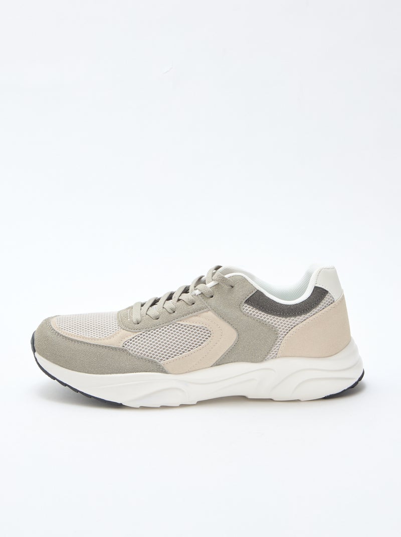 Baskets running en mesh et suédine tricolore Gris - Kiabi